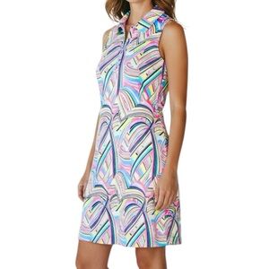 GG Blue Luxe Sport Dress Golf Tennis Geo Print Zip/Pickets Bottom/Flared Sz M